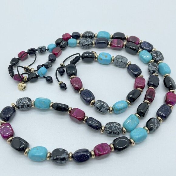 QVC Lola Rose Islington Moroccan Mix Necklace & Bracelet Set Gemstone Adjustable - Picture 5 of 13